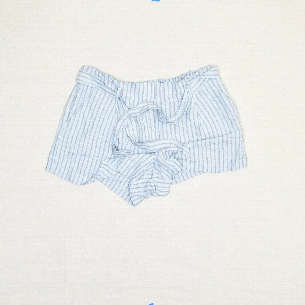 NEW Loft Women Striped Linen Blue Size XL Pockets Chino Shorts Belted